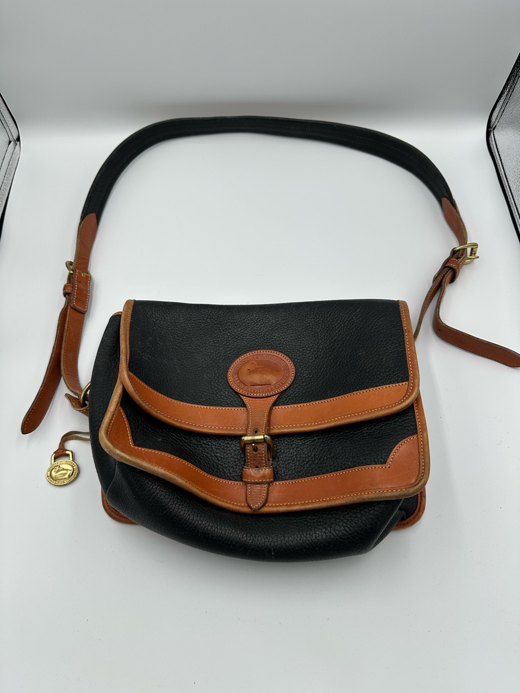 Vintage Dooney & Bourke Surrey? Saddle Crossbody Bag Black & Tan